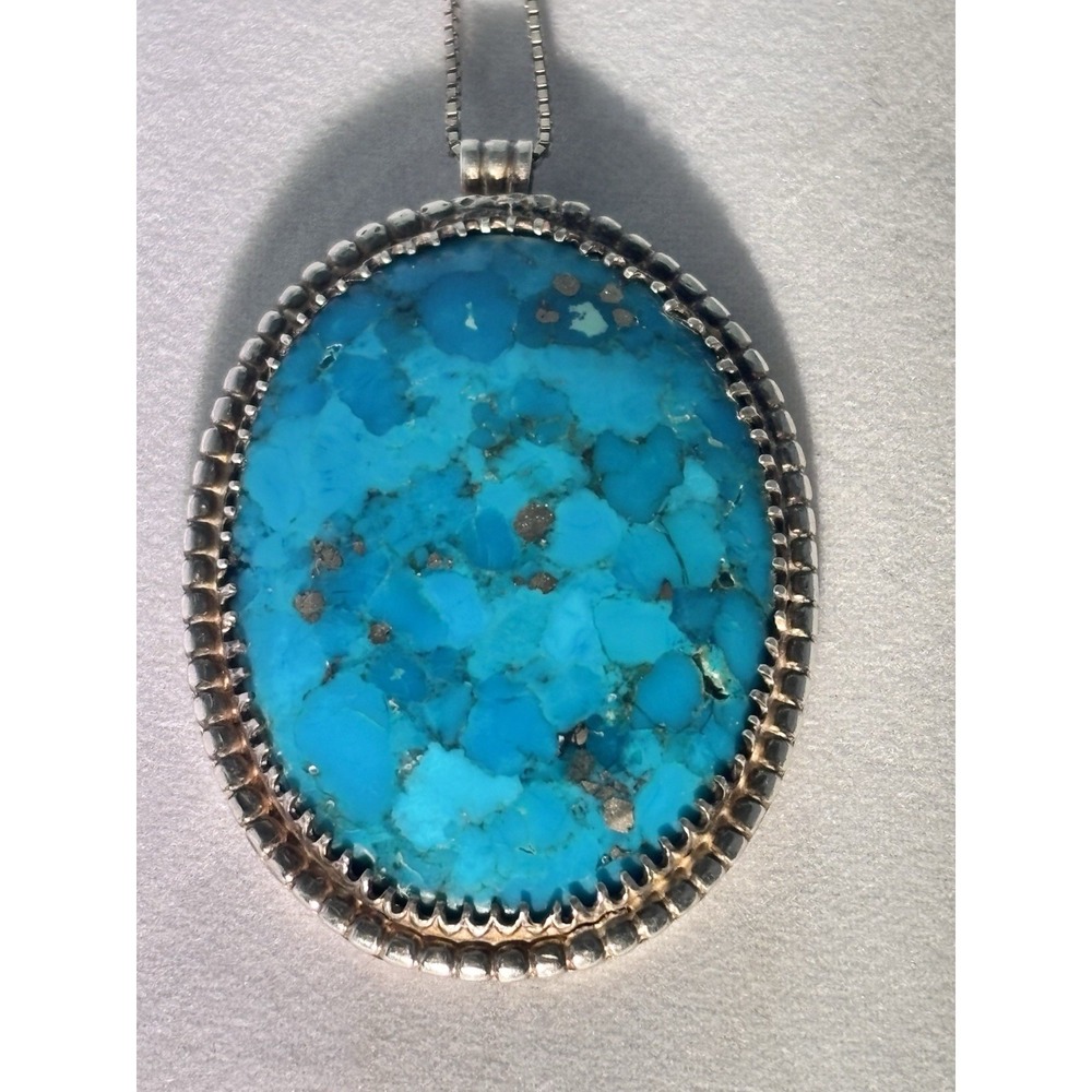 Beautiful Sterling Silver Copper Turquoise Oval Pendant and 16 Inch Chain - Picture 5 of 11